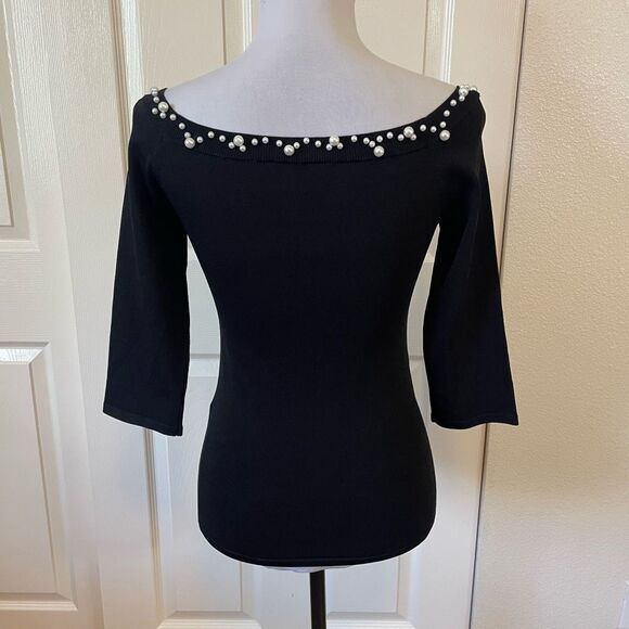 Anne Fontaine Primera Top Black Off The Shoulder Sweater With Pearls Size 38 (US - Picture 3 of 12